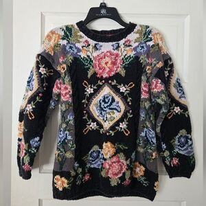 Vintage Grannycore Floral Knit Sweater